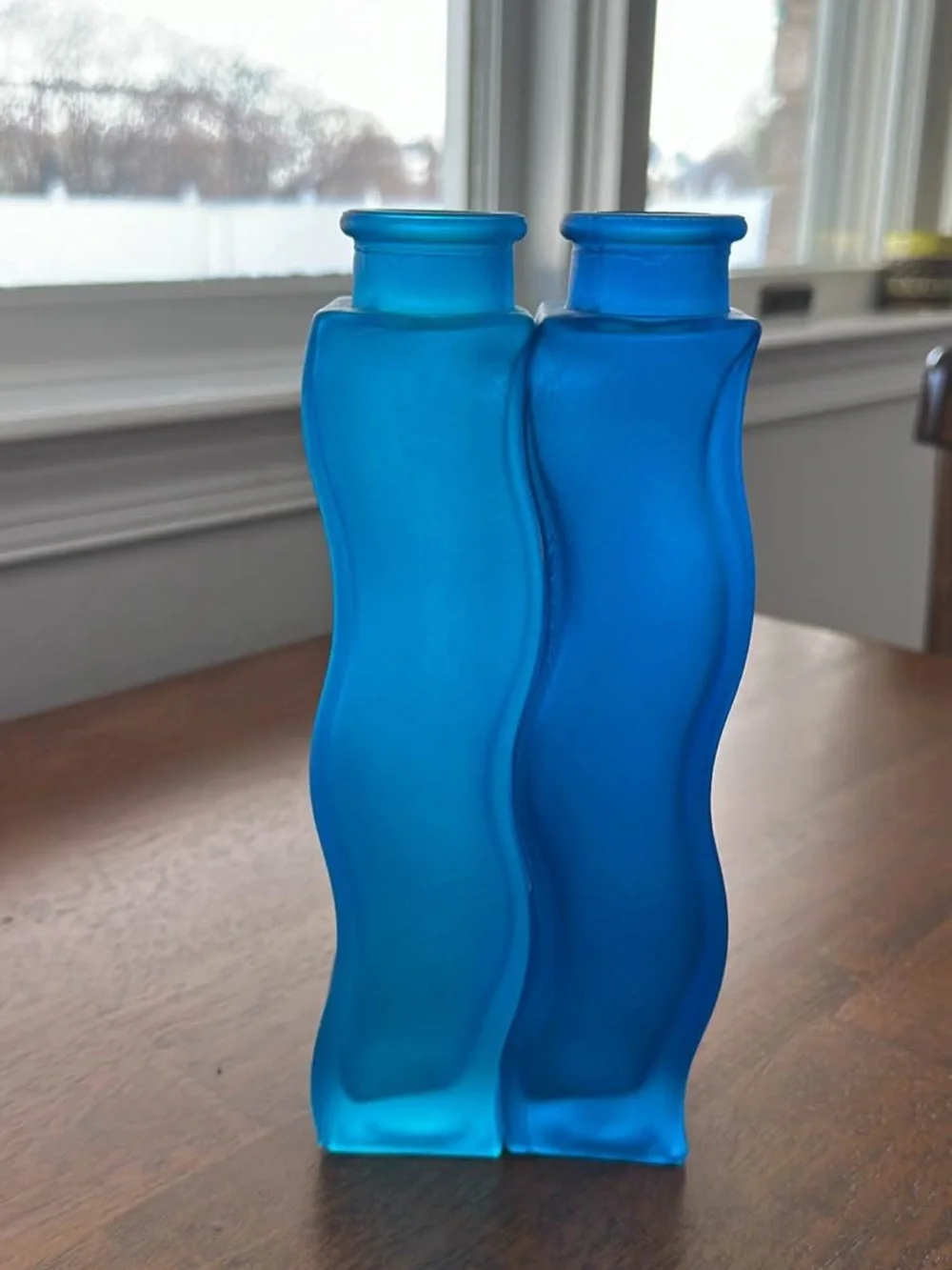 Blue Wavy Glass Vase Pair - Home Accents